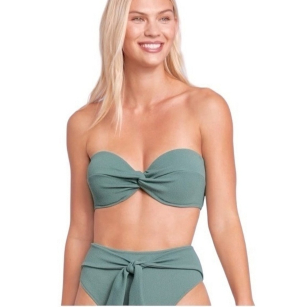 Shade & Shore Crepe Textured Twist Bandeau Top and High Waist Bikini NWOT